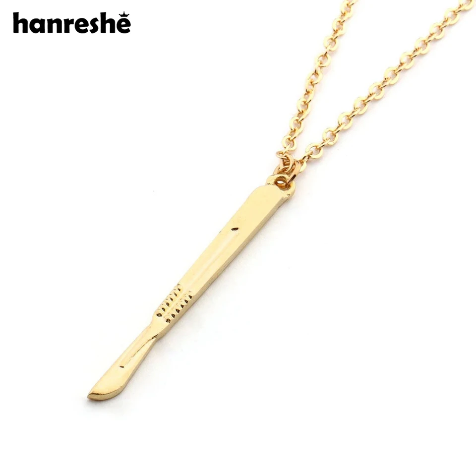 Hanreshe Gold Color Scalpel prívesok náhrdelník Simple Link Chain Lekárske šperky Klasický darček pre sestru Doktor Choker