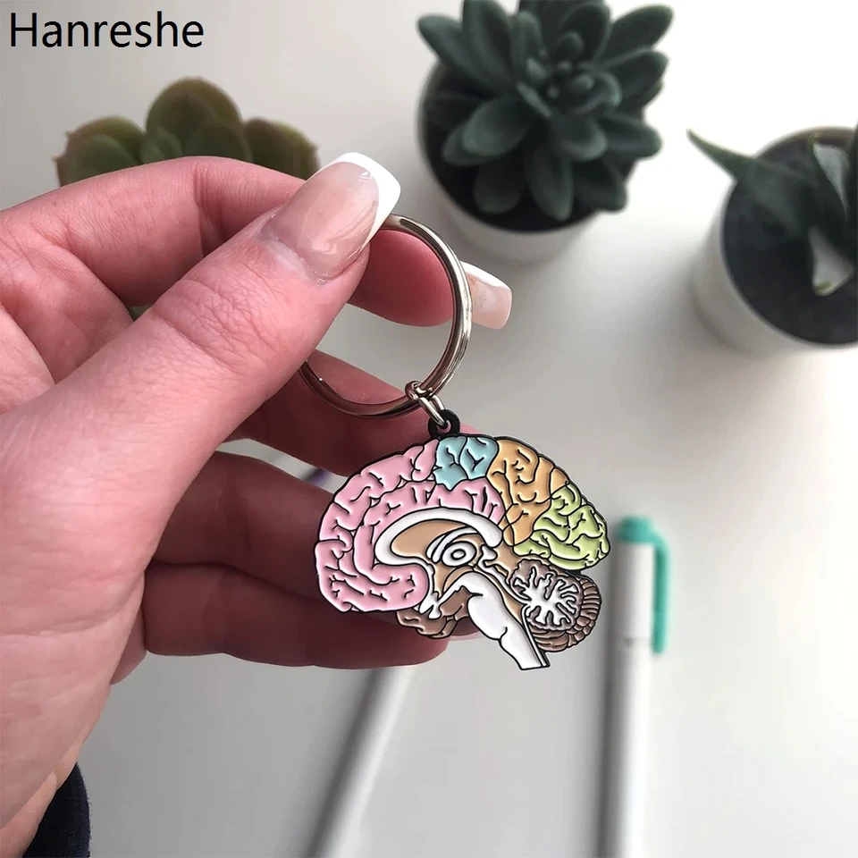 Hanreshe Medical Brain Smalt Keychain Neurologia Anatomy Psychológia Kvalita prívesok Kľúčový reťazec šperky pre lekárov