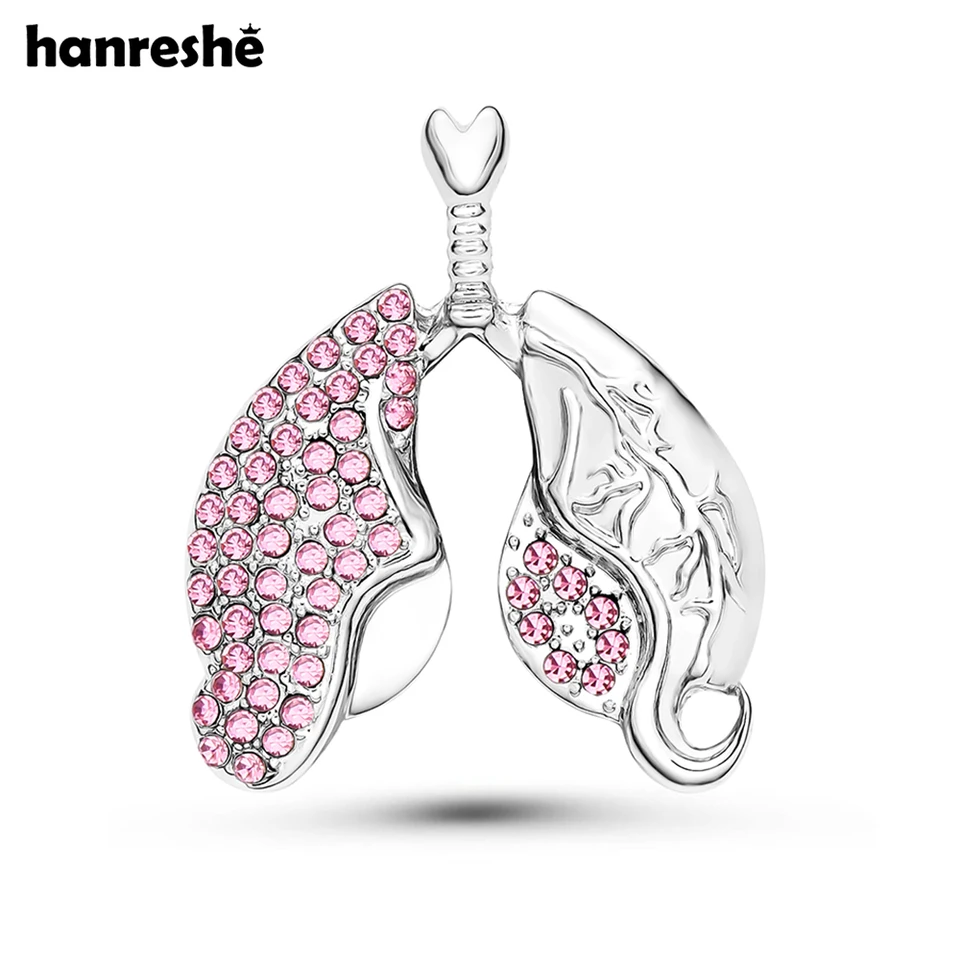 Hanreshe Vykladané ružové krištáľové pľúcne brošňa Medical Anatomy Jewelry klopa batohový pin odznak pre lekárov a zdravotné sestry