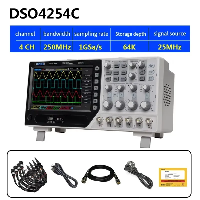 Hantek 4-kanálový digitálny osciloskop 100 MHz/250MHz 1GSA/S + 25MHz generátor signálu DSO4084C DSO4104C DSO4204C DSO4254C