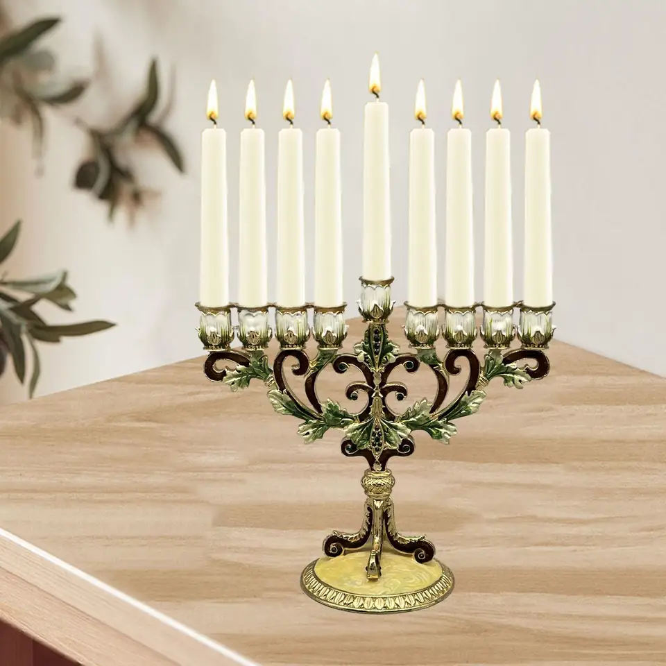 Hanukkah menory ručne maľovaná stolná plocha Tradičné 9 vetiev Držiak sviečok