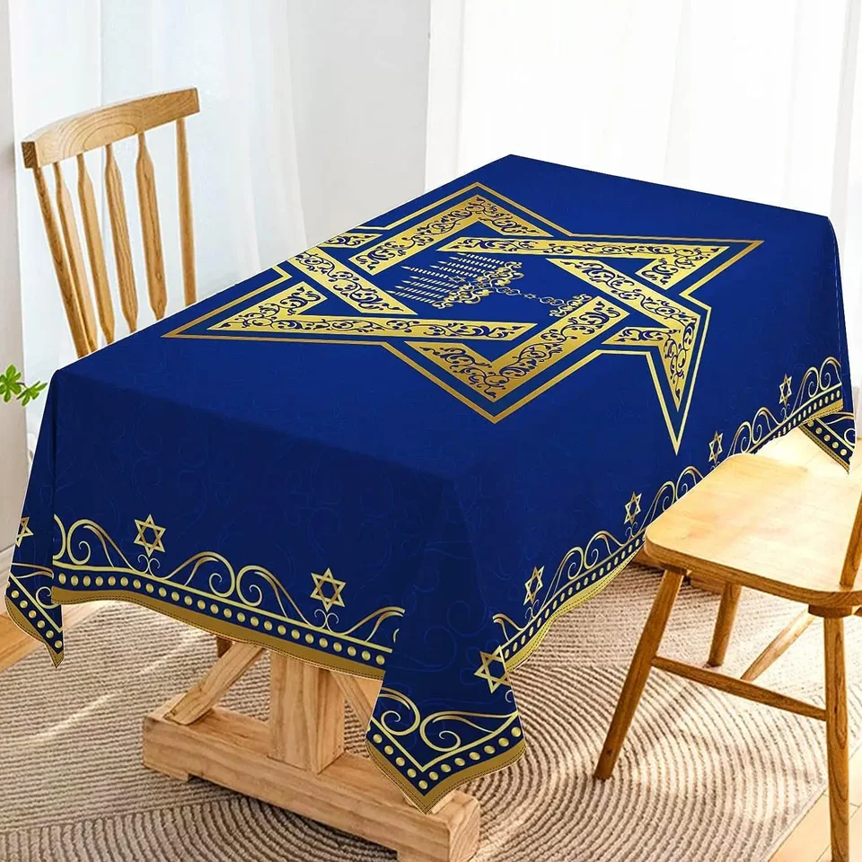 Hanukkah obdĺžnikový vodotesný obrus židovská chanuka hviezda Davida dekora