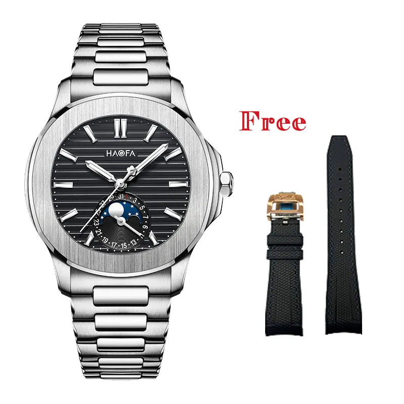 Haofa Watch for Men Automatický pohyb náramkových hodiniek Kalendár mesačný vytáčanie originálny dizajn oceľový puzdro vodotesný 2291n