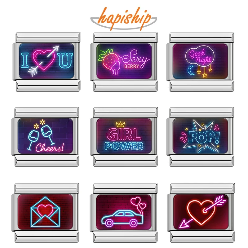 Hapiship Women Wholesale Romantic neónová lampa Talianske kúzlo korálky Fit 9 mm z nehrdzavejúcej ocele Drop Drop Doprava šperky TZ053