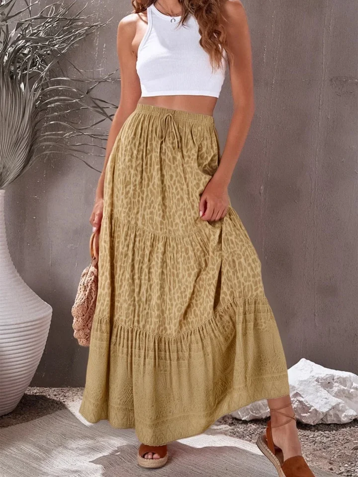 Happie Queens Fashion Women Beach Český leopard kvetinová tlač piknovená sukňa High Apar A-line boho maxi sukne femme