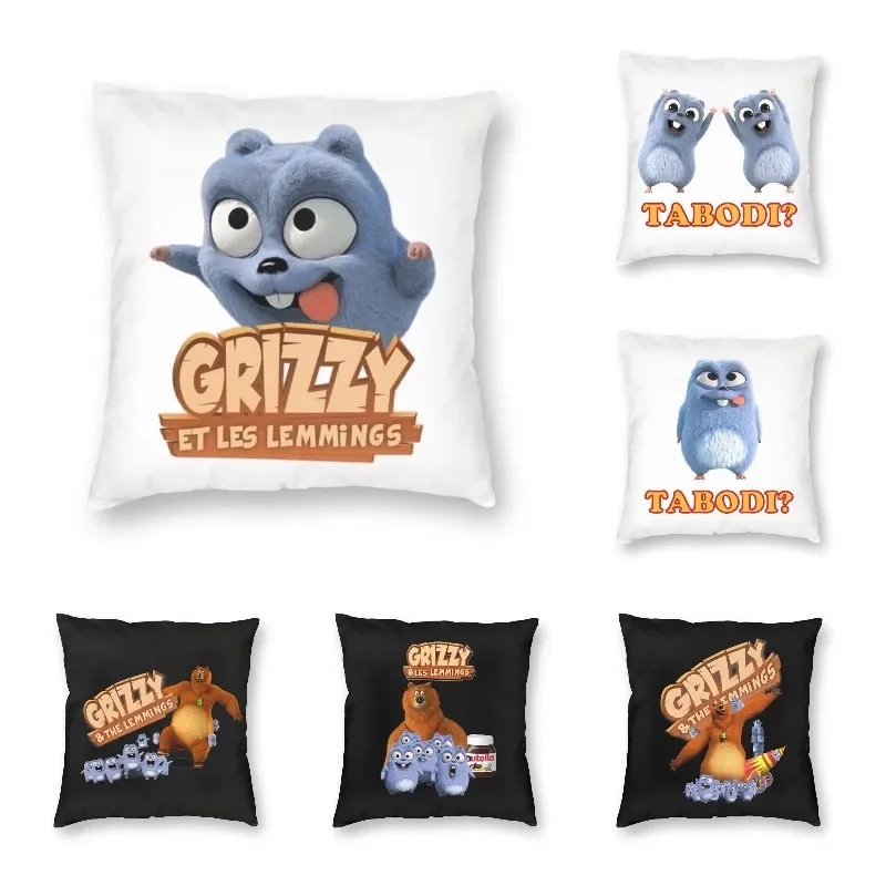 Happy Grizzy a Lemmings Cushion Cover Sofa Domáce dekorácie Karikatúra Lemmings Bear Square Trow vankúš 45x45cm
