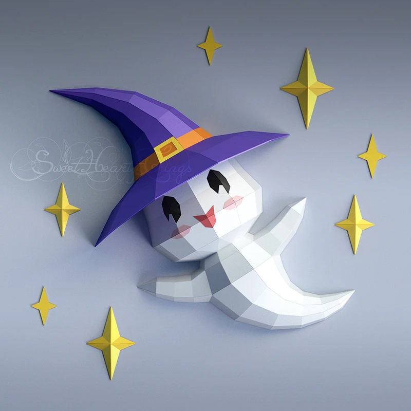 Happy Small Ghost 3D Paper Model Wall zavesenie ornament papier