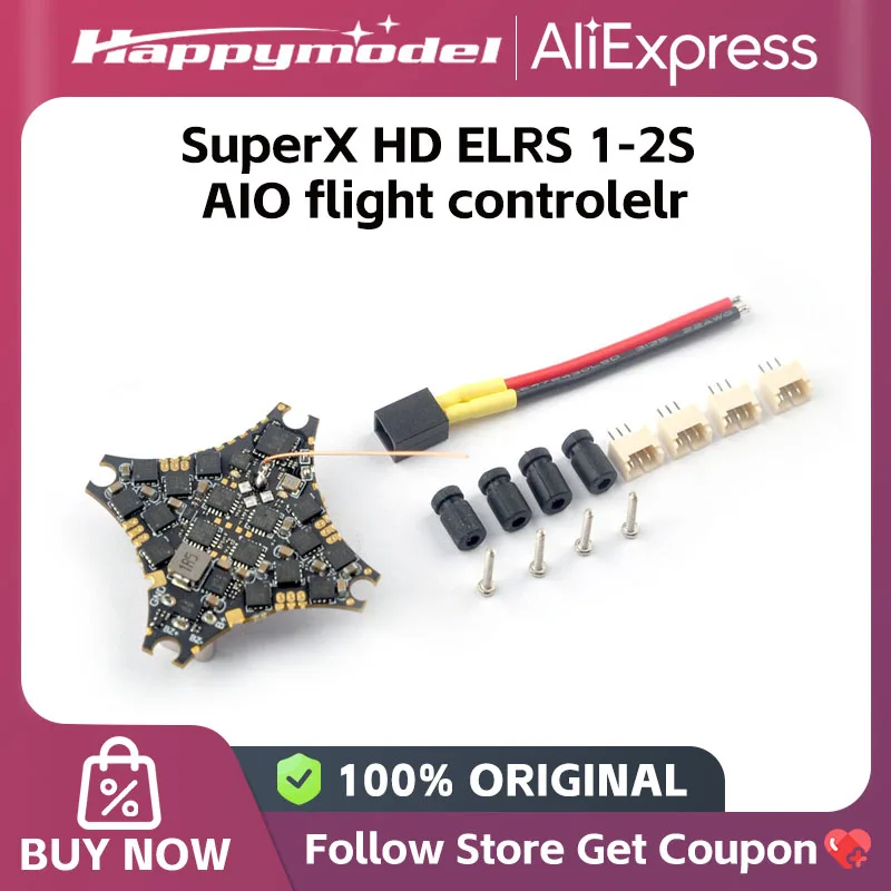 HappyModel Superx HD ELRS 1-2S AIO Flight Controlr vstavaný 12A ESC UART ELRS V3 RX pre MOBULA6 HDZERO MOBLITE7 WALKSNAIL