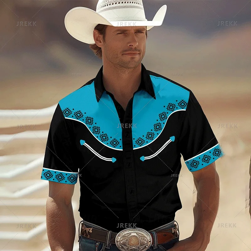 Harajuku 3d American West Cowboy Tlače pre mužov pre mužov Fashion Streetwear Košele a blúzky 80. rokov Cool Toruce Lafl Brzoue Tops