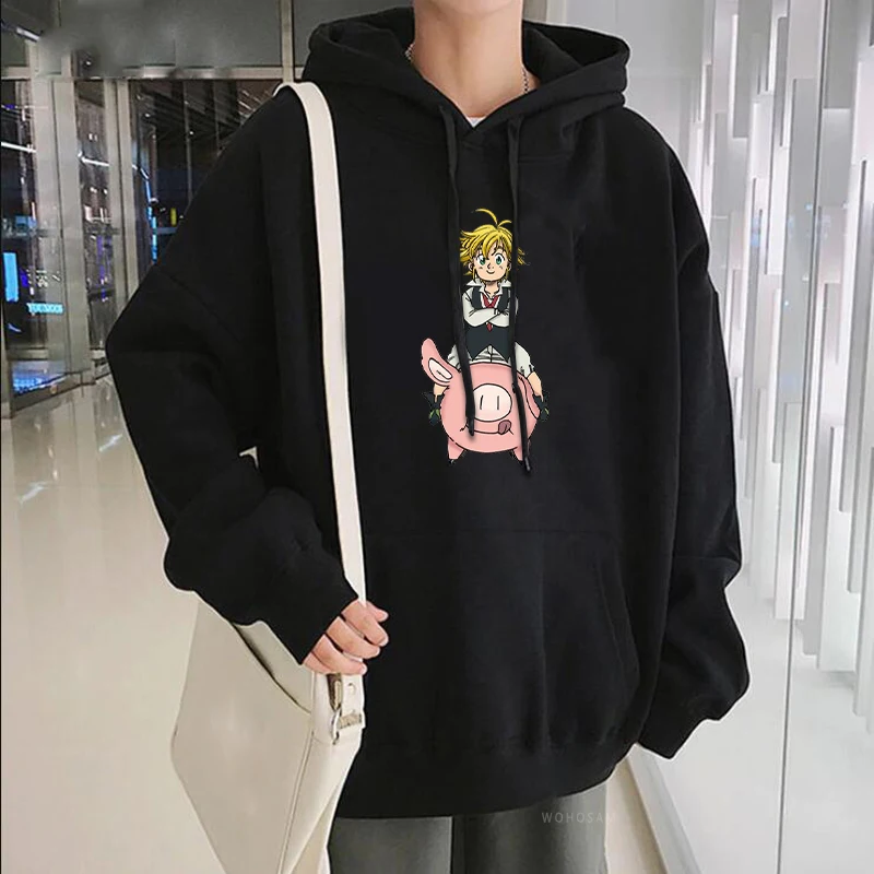 Harajuku Anime Anime sedem smrteľných hriechov Melioda a Hawk Men Hoodies Kawaii Clothwork Fashwork Winter Streetwear Pullover