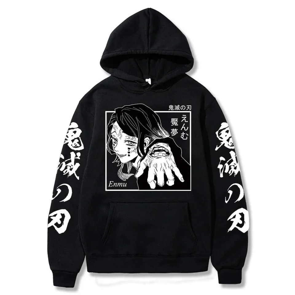Harajuku Anime Demon Slayer Enmu mikiny pullover muži módne karikatúra kimetsu no yaiba grafický príležitostný prevyšujúci nadmerné nadmerne mikina