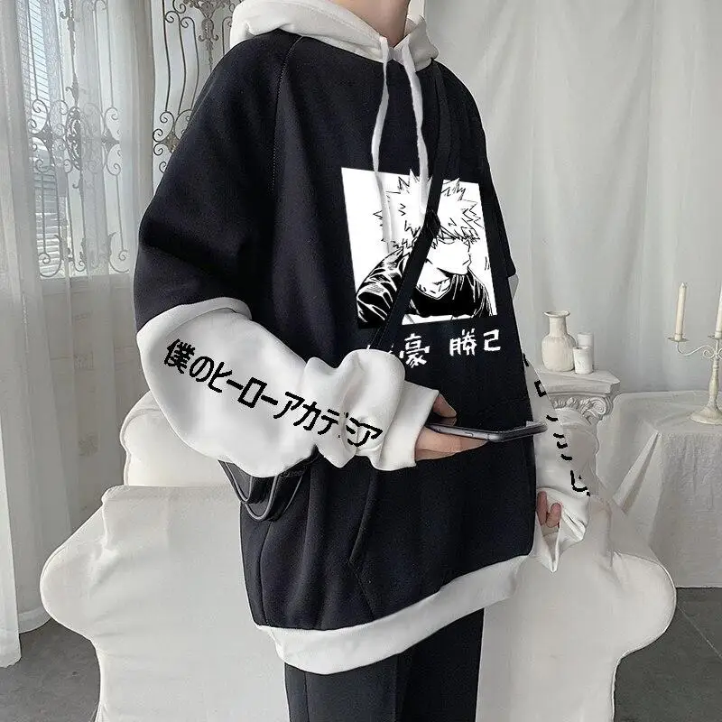 Harajuku Anime My Hero Academia Casual Fleece Hoodies Manga Bakugou Katsuki Nadmerné patchworky dlhé rukávy mikiny