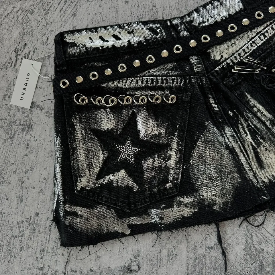 Harajuku gotická krátka sukňa sukňa Y2K punk retro umytá sukňa Fowned Loose Denim Shorts 2024