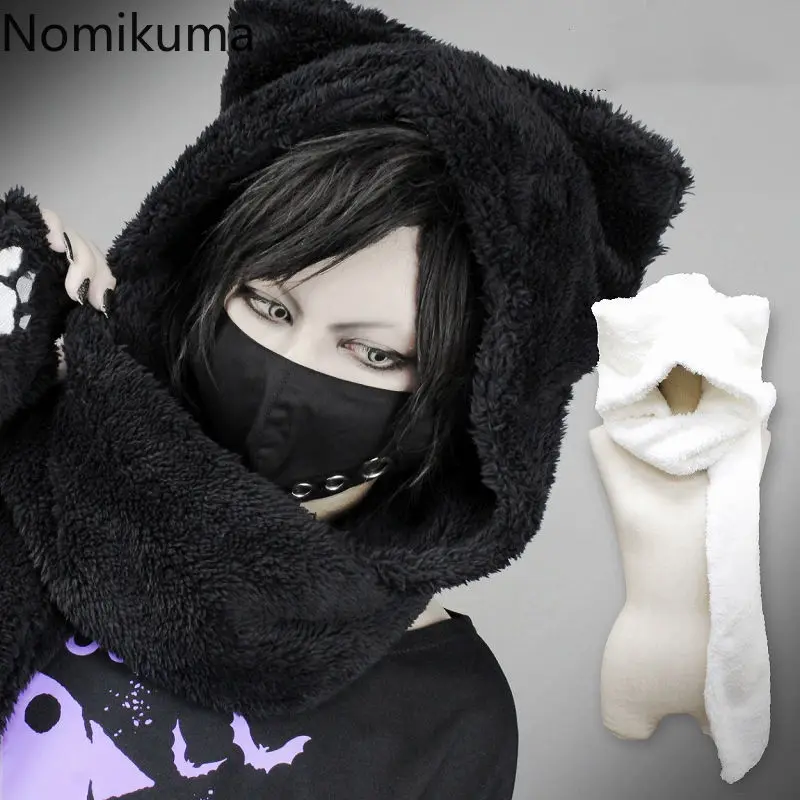 Harajuku gotický japonský klobúk ucho chlpatý teplý šál Jeso Zima roztomilé mačacie uši módne lebky y2k dievča módne dámske klobúky