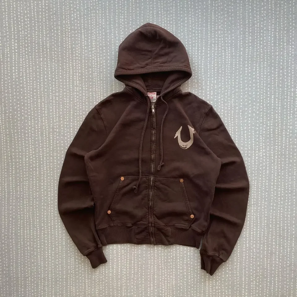 Harajuku Hip Hop Grafická nadmerná mikina American Retro Zip Hoodie Y2K Mikná trič