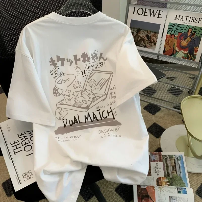 Harajuku kawaii ženské karikatúry tričká Cat Tlačené krátky rukáv Pánske odpaliská ženské páry Streetwear Loose Clothes Y2K Tops