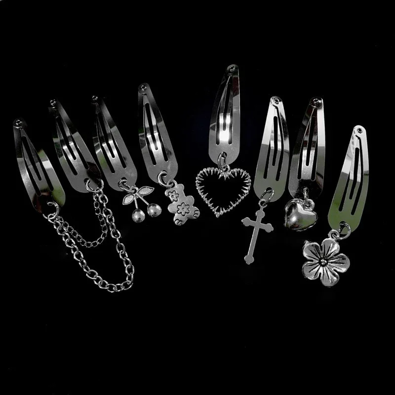 Harajuku Metal Klip pre ženy pre ženy dievčatá Goth Punk Čerešňový krížový retiazka Vintage y2k šperky na vlasy