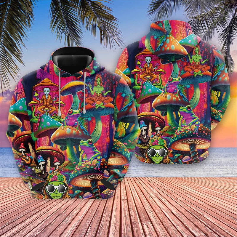 Harajuku módny mimozemský vzor športového oblečenia psychedelické huby mikiny mužské kreslené mikiny hip hop ufo mikina