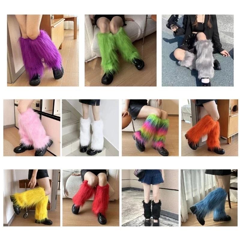 Harajuku punk fuzzy ohrievače nôh pre ženy mäkké zahustené plyšové topánky Cuffs pre zimné módy a kostýmové večierky