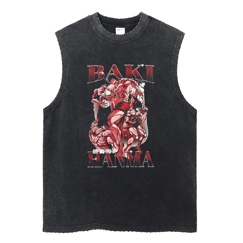 Harajuku Streetwear Wased Anime Print Tops Tops Módne roztrhané vesty muži letné rukávy bez rukávov bavlnená vinobranie vesta Tee unisex