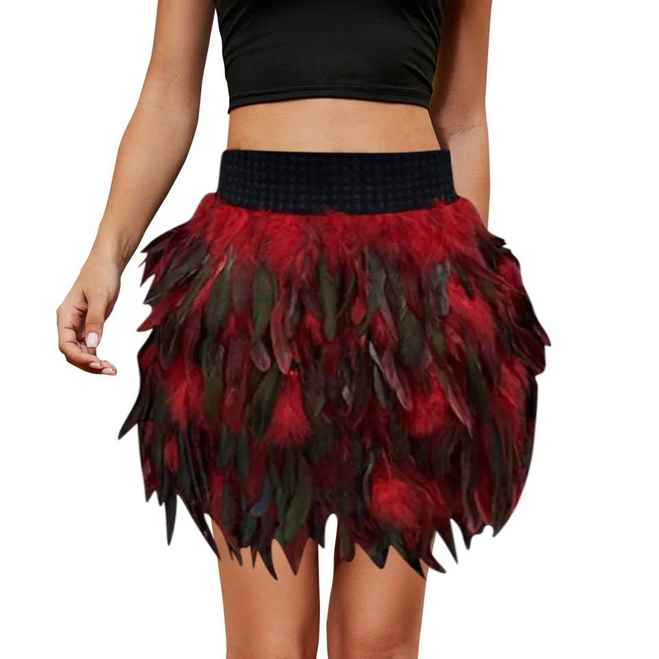 Harajuku v štýle Fluffy Feather Burning Festival Rave sukne elastický pás karneval nočný klub outfit Women Mini sukne mardi gras