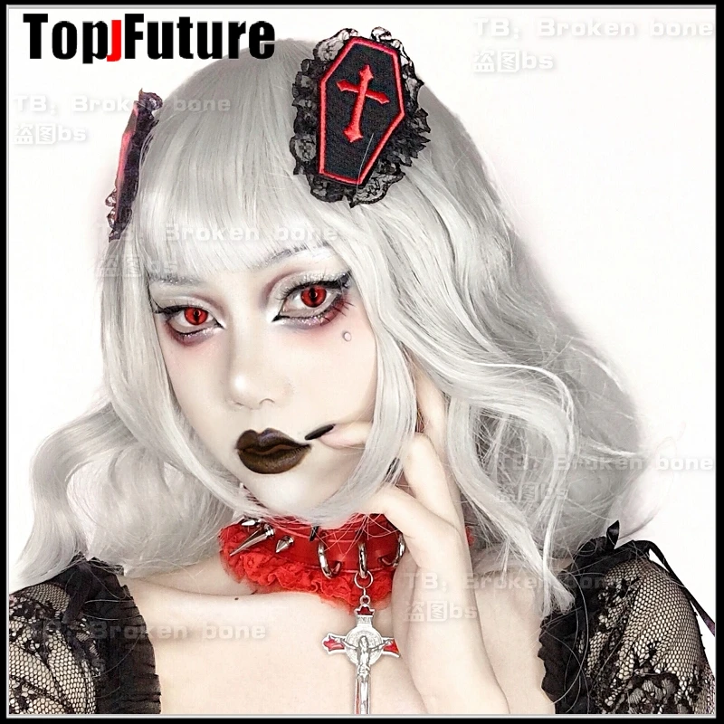 Harajuku y2k gothic lolita girl japonský samurai ninja kolíky punk vlásenky čela čela PINS PIN Čierny červený krížový klip o vlasy