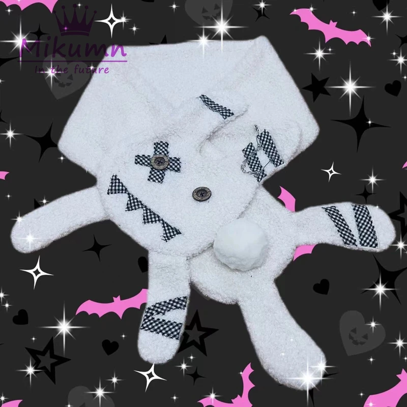 Harajuku y2k krásny diabol karikatúra králika čierna šál japonský punk ženy dievčatá na jeseň zima teplé šatky elegantné streetwear