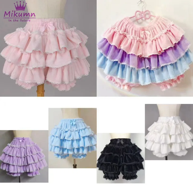 Harajuku y2k sladké ružové biele tekvicové nohavice lolita jesenná zima jk plyšové šortky japonské kawaii hubky lampášové šortky