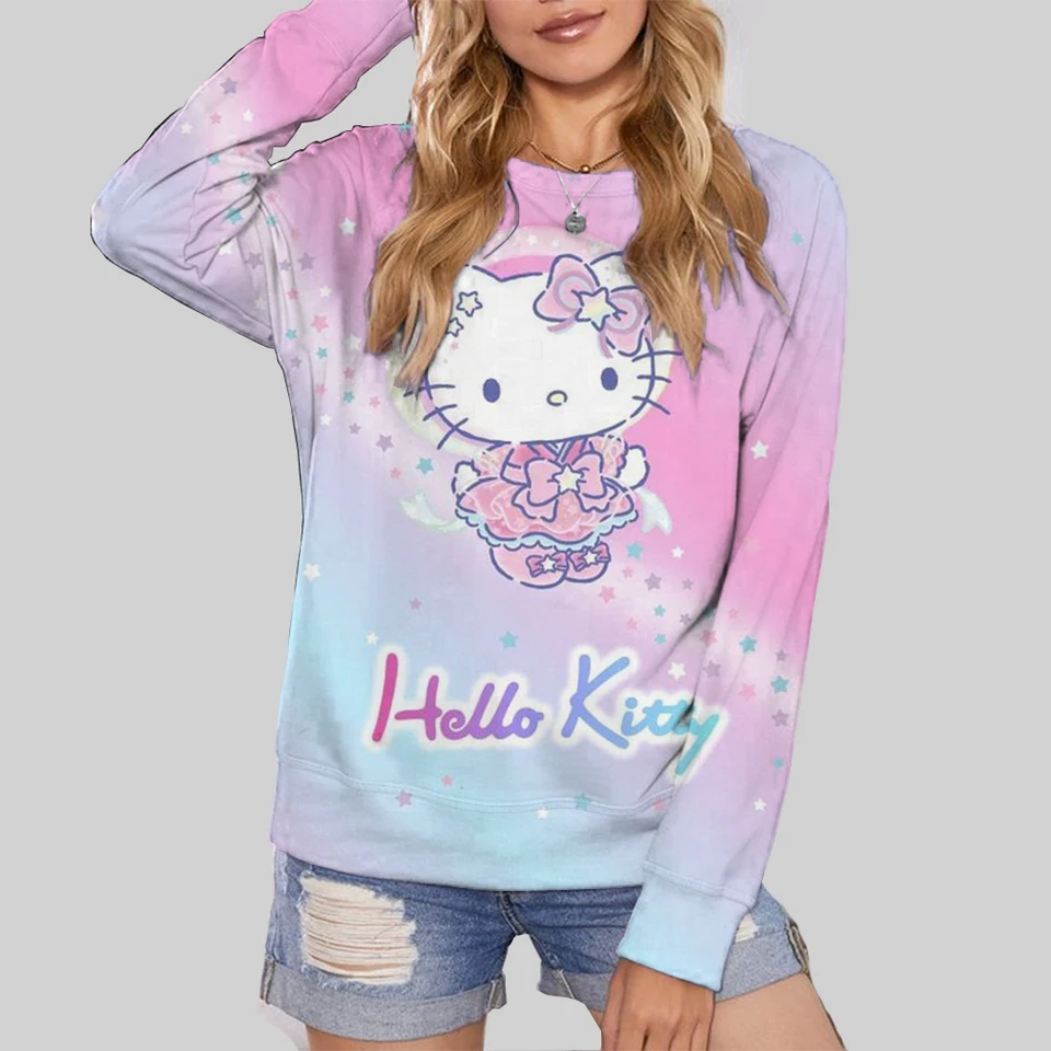 Harajuku ženské oblečenie pullover móda jeseň a zima Hello Kitty Print Womanka mikina príležitostné ženy s dlhým rukávom mikina s dlhým rukávom