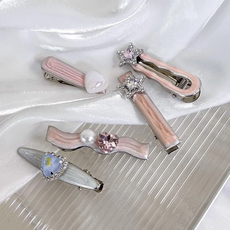 Hardvérové ​​dievča Hairpin Advanced Sense Galaxy Fine Flash Sweet Love Roug Hairpin Pink Side Bangs Clip Duck Bill Clip