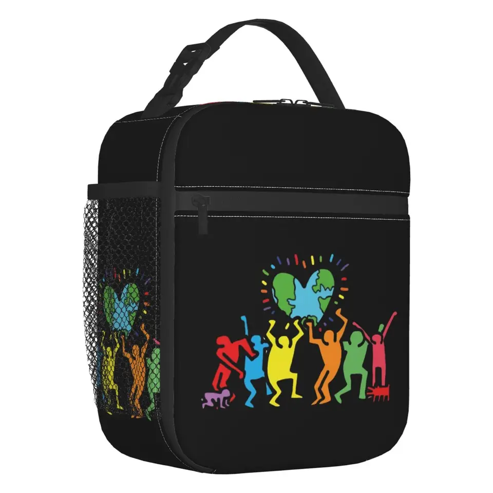 Haring Geometric Graffiti izolovaný obed tote taška keith abstraktné umenie Resticitný chladič tepelný bento box detské deti deti
