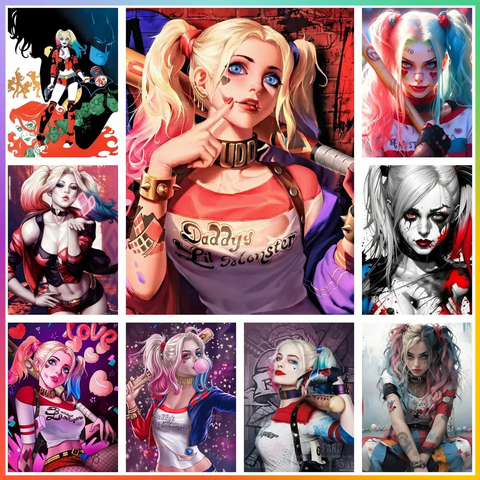 Harley Quinn DC Cartoon Diamond Painting Cross Stitch Plné vŕtačka mozaika výšivka stena dekorácie 5D DIY Hanging Art New Big Veľkosť