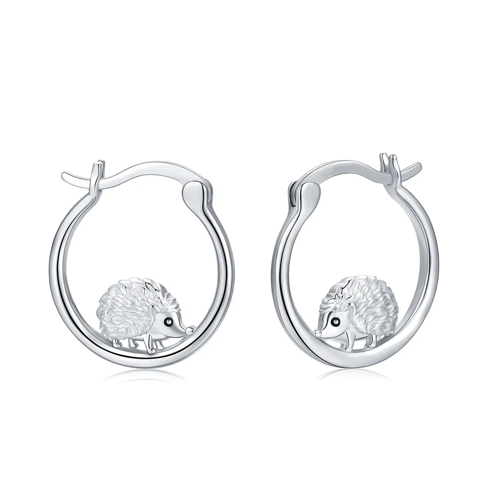 Harong Classic Trendy Cute Animal náušnice Realistické hedgehog Round Strieborné náušnice pre dievčatá žena Halloween darček