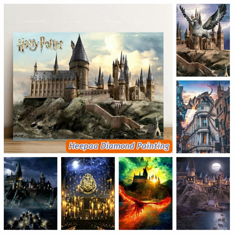 Harries Magic School 5d Full Square Diamond Painting Fantasy Castle Landscape Crystal Art Mosaic Cross Cross Stitch Domov Darček Darček