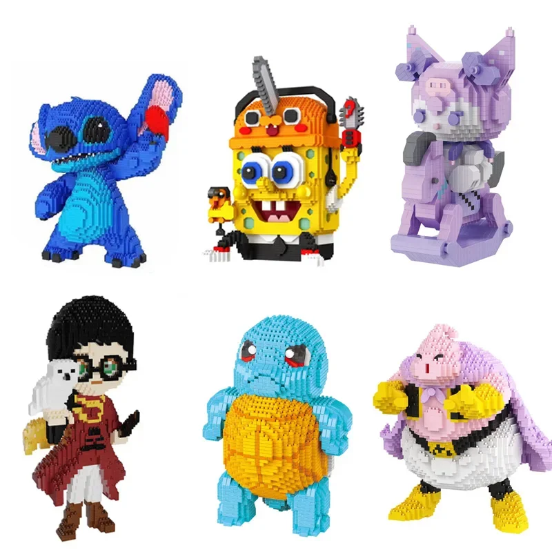 Harry Potter Micro Building Stitch Anime Squirtle SpongeBob Buu Hulk Zhromaždený model Mini tehlové hračky pre deti