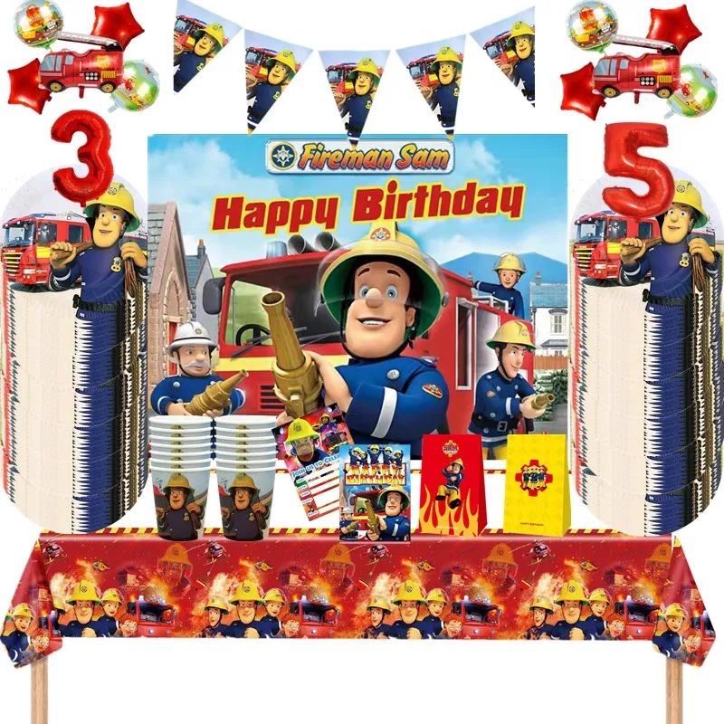 Hasič Sam Party Fireware Hasičský motor Hasič hasič Sam Ballons Set Kid Kid Boy Hasiči hasič téma narodeninová oslava dekor