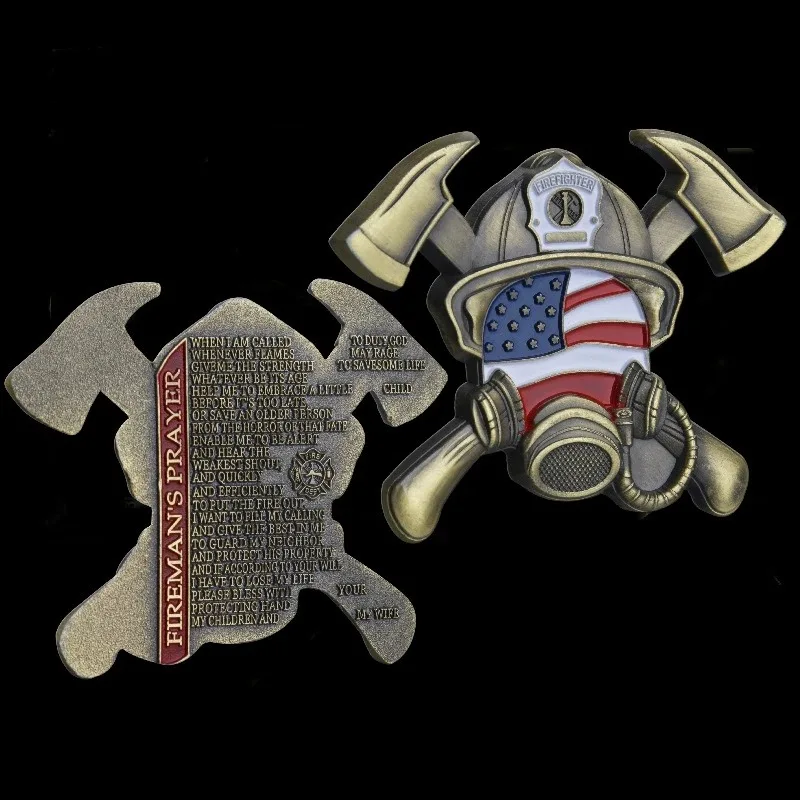 Hasičská výzva Mince Maltese Cross hasičský hasič modlitby Fire Respirátor v tvare hasičov Darček Coins Collectibles Home Dekorácie