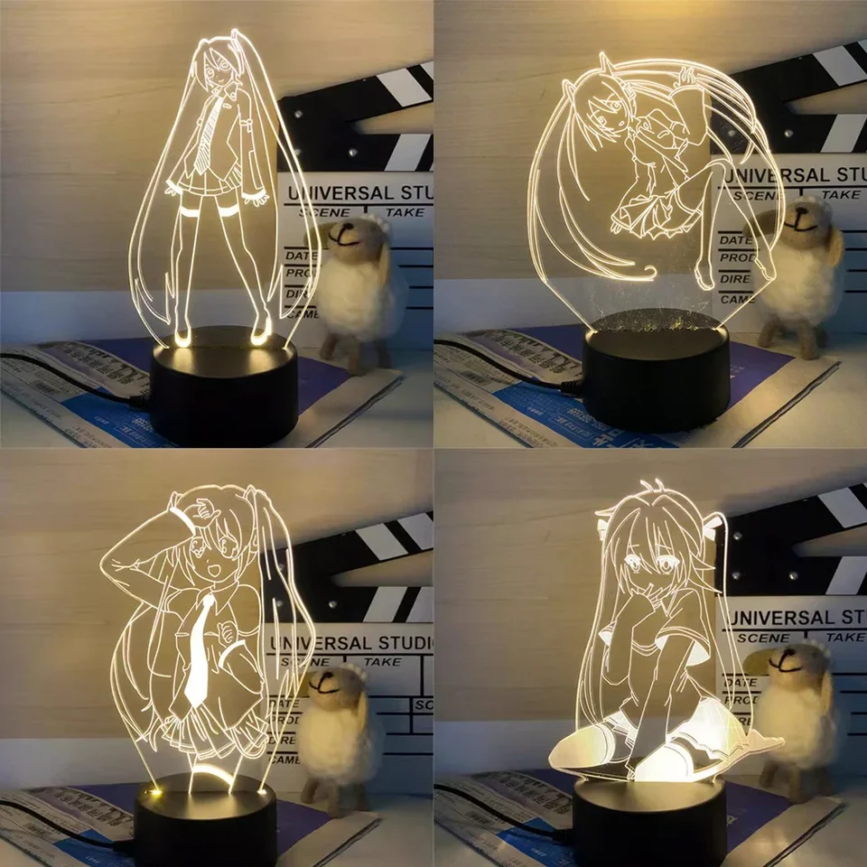 Hatsune Miku Anime Periférny karikatúra akrylový nábytok na displeji Svetelná doska Spálňa Decoration Night Lamp Festivals darček