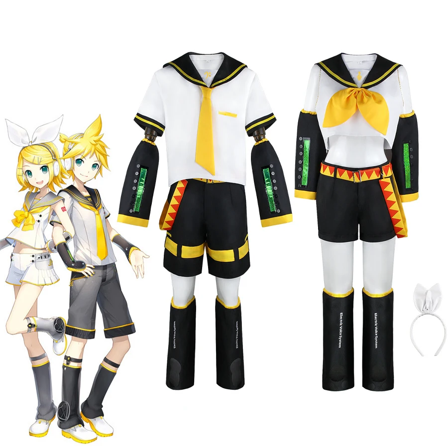 Hatsune miku kagamine rin anime cosplay kostýmy Top nohavice kravaty rukávy pásové nohy ohrievače nôh Kagamine Len Halloween loli oblečenie