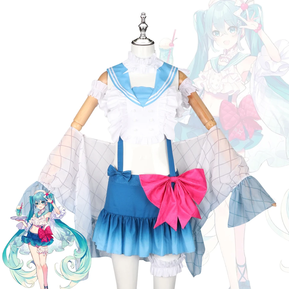 Hatsune miku krém sóda anime cosplay kostým dievčatá lolita sladké ženy oblečenie parochne oblečenie halloween Party Performance oblečenie
