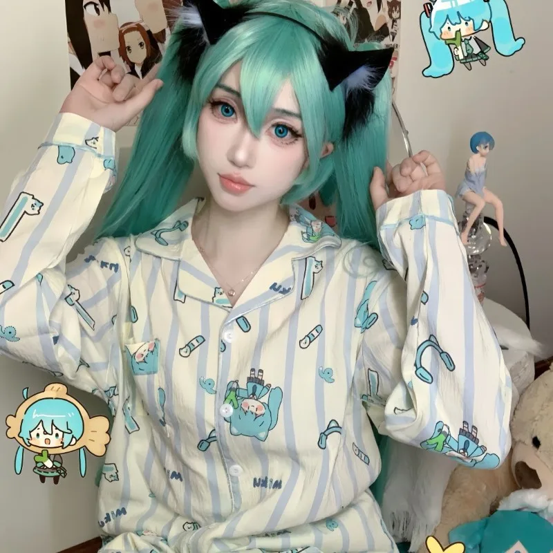 Hatsune miku pyžamy anime periférie roztomilých karikatúr Pohodlné nohavice s dlhým rukávom priateľské k pokožke Japonské domáce oblečenie Kawai