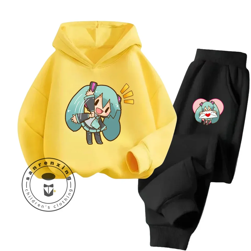 Hatsune Miku Vytlačená detská jarná a jesenná módna móda nohavíc s dlhým rukávom oblekom detský krátky rukáv 2 kusy/set