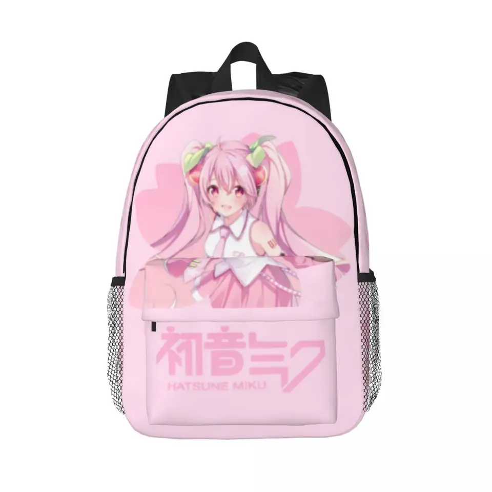 Hatsune Miku vytlačil ľahkú neformálnu školskú tašku pre školu, vonku, nakupovanie, kancelária 15 palcov