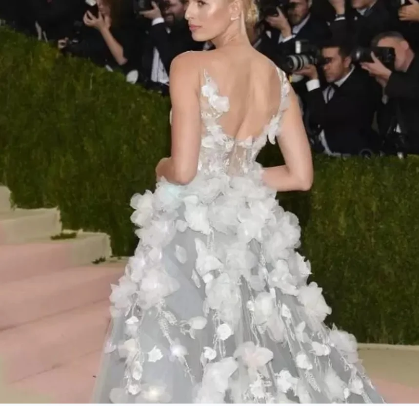 Haute Couture Svadobné šaty pre ženy strieborné popruh 3D aplikácia Tyl Tulle Backless členok-dĺžka guľôčkových šiat nevesty šaty