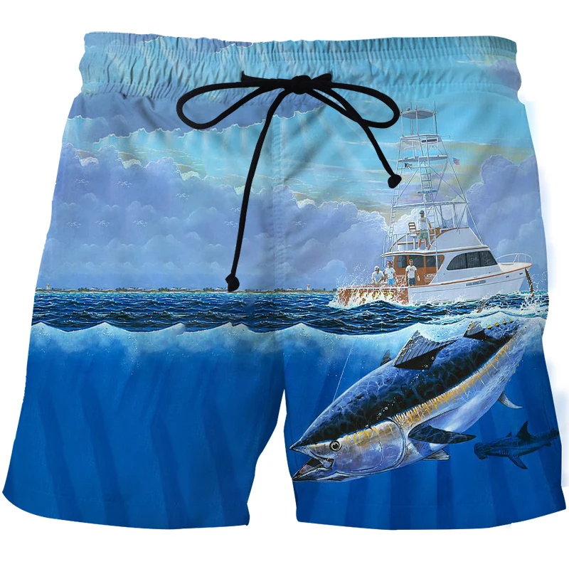 Havajské krajinné rybie nohavice Športové plážové nohavice Animácia 3D Tlačte Pohodlné neformálne suché pánske surfové nohavice Fitness Shorts