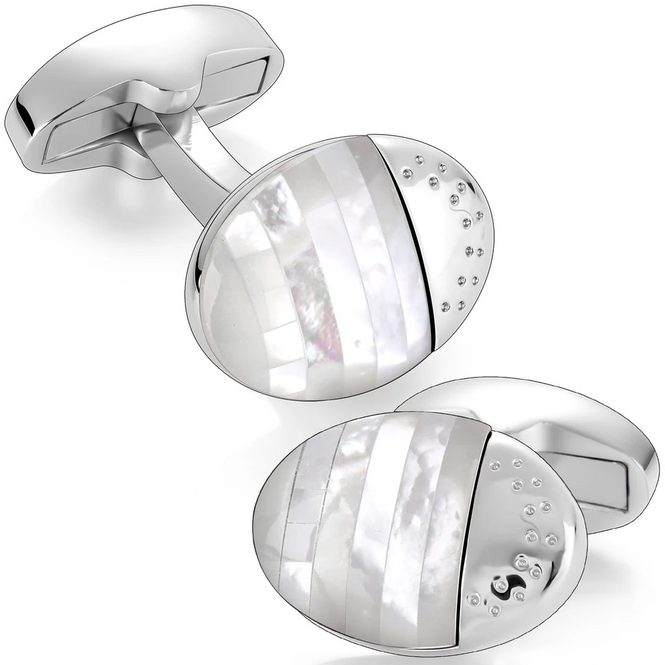 Hawson Cufflinks for Men, Matka Pearl Oval Classic Silver CuffLinks, francúzske košele, personalizované darčekové doplnky