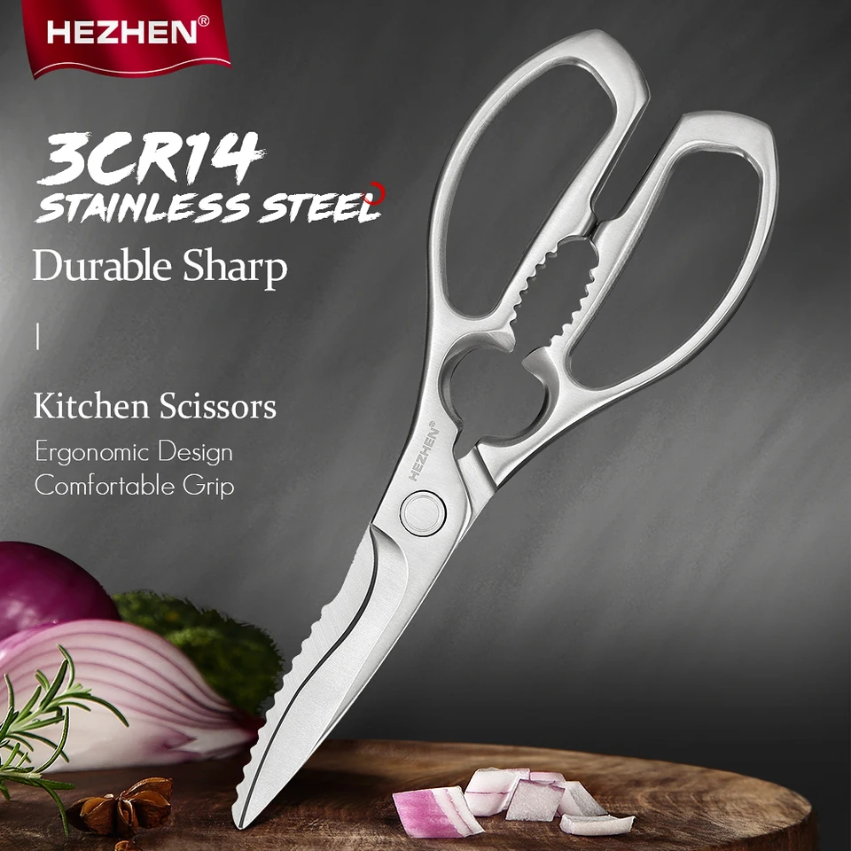 Hazhen Kuchynský nožnica 3Cr14 Oreál Nožnice z nehrdzavejúcej ocele Kuchynská gadget Strih ryby kačacie hydina s nožnicou Cutter Cook Nástroj