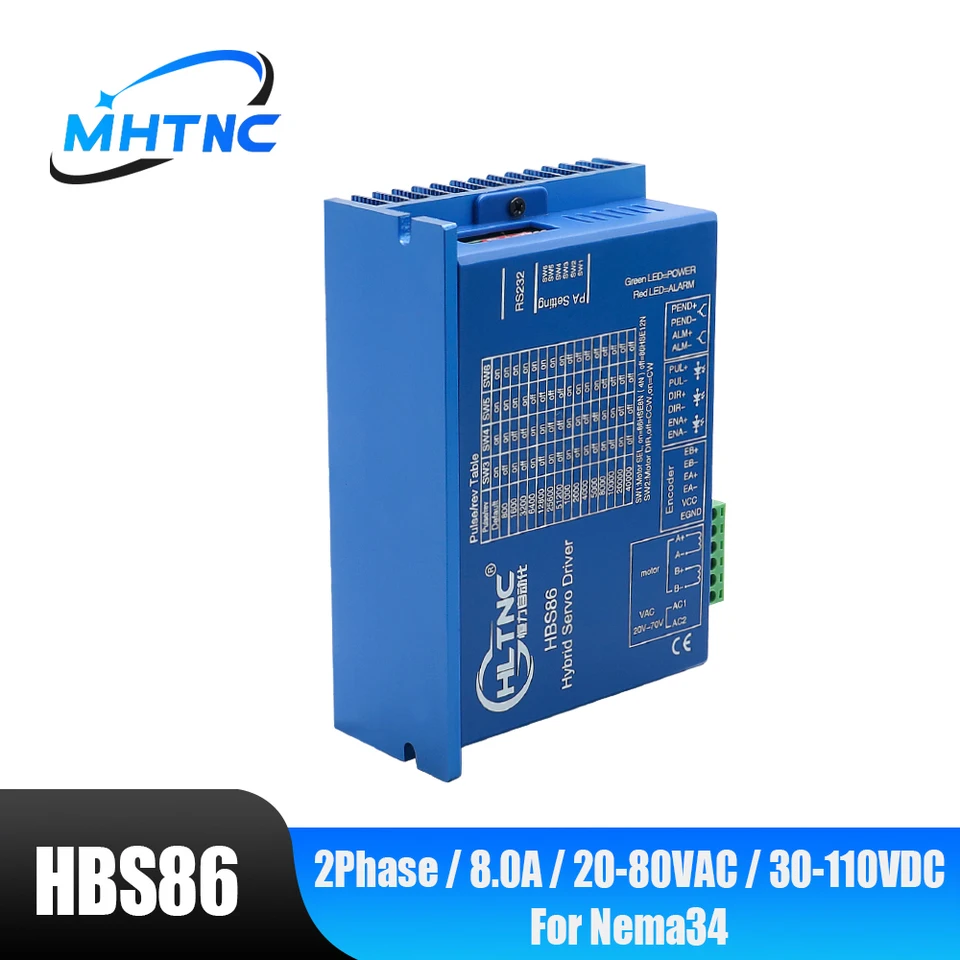 HBS86 Hybridný servoferník vodiča AC20-80V alebo DC30-110V 8.0A 0-200KHz Kodér 1000 liniek pre NEMA34 KONTALICKÝ SKLADOVÝ MOTOR