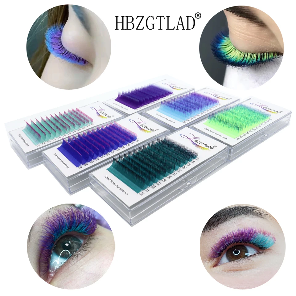 Hbzgtlad mix farebné mihalnice tvoria vysoko kvalitný mäkký prírodný syntetický panol Mink Rainbow Ryeš predlžovanie dodávok 8-15 mm mix