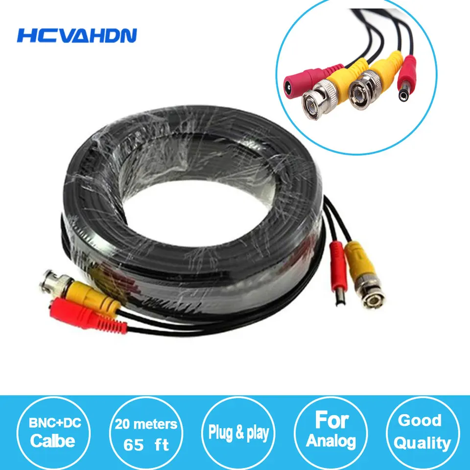 HCVAHDN 65ft (20 m) BNC Video Power Siamese Cable pre sledovanie CCTV Camera Accessories DVR Kit